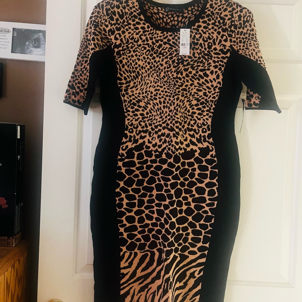 New York & Company Animal Print Long Sleeve Dress
